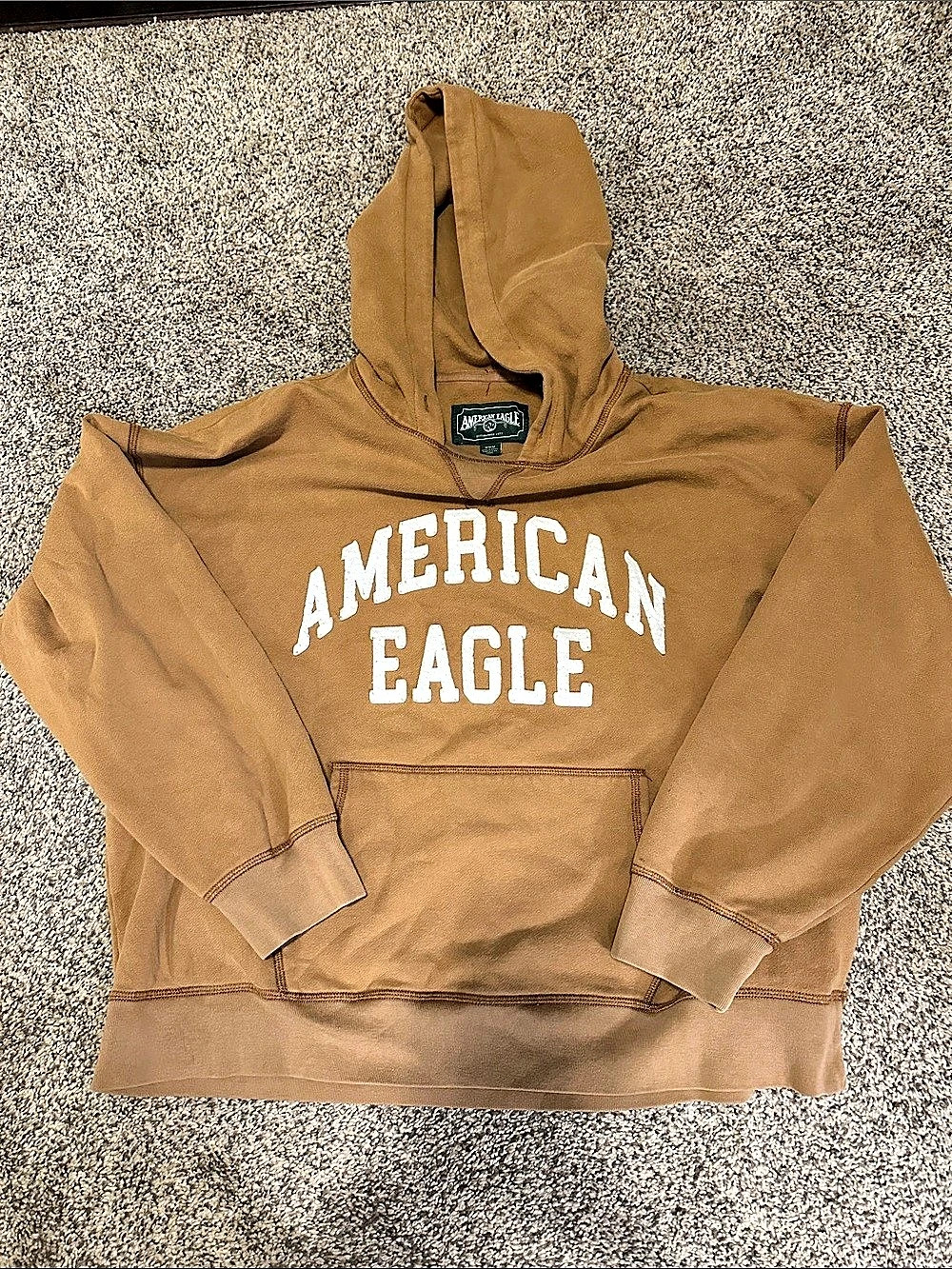 American Eagle Brown Pullover Hoodie with Applique Logo